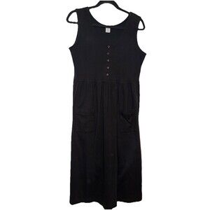 Vintage Lands End Dress Women Med Black Cotton Pockets Simple Pullover Lagenlook